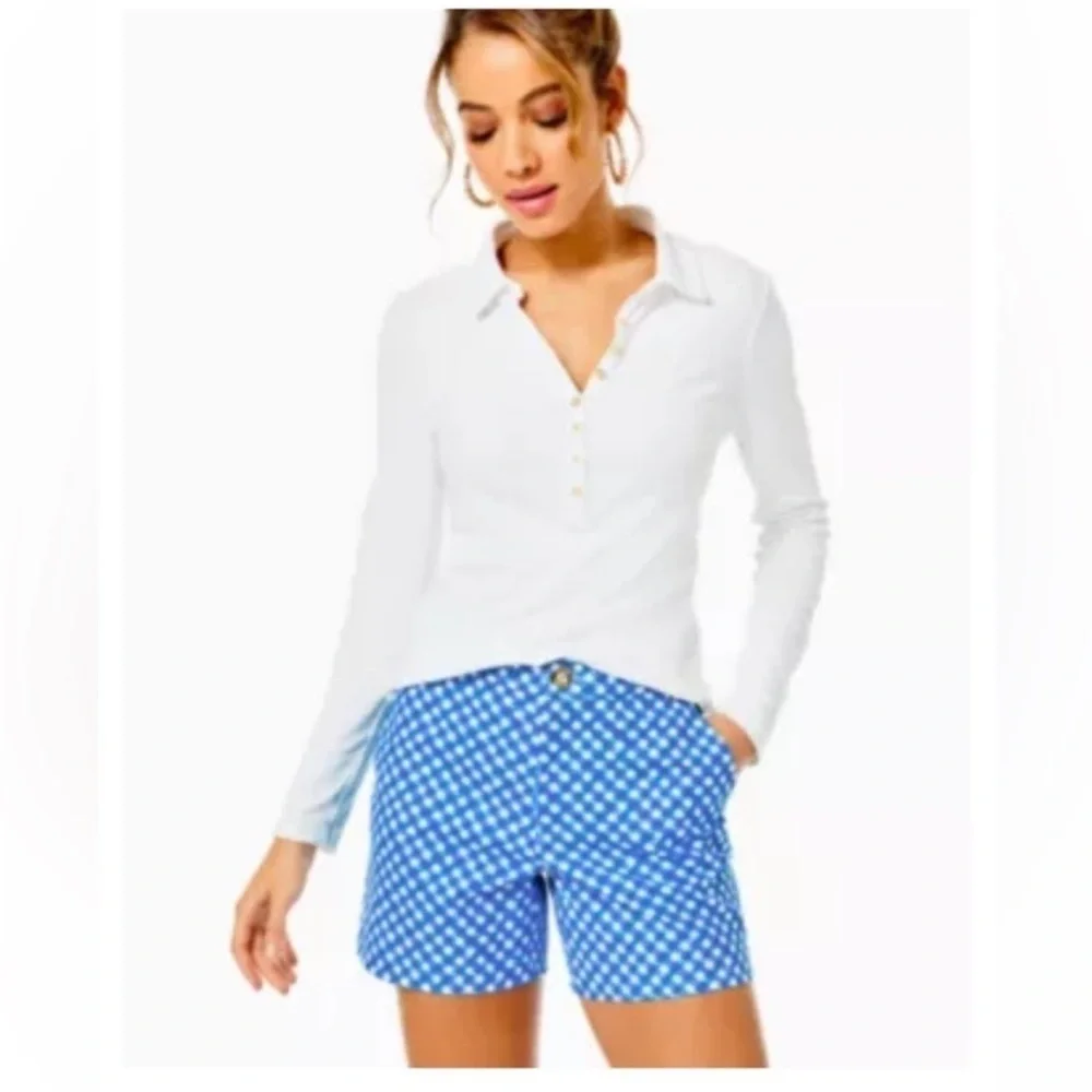Lilly Pulitzer Gretchen High Rise Short Boca Blue Double Checking Sz 4 NEW